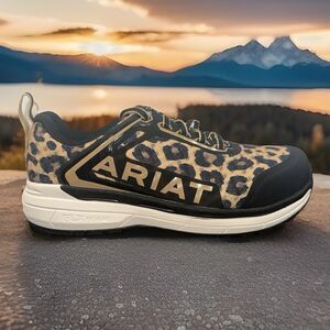 Ariat Outpace Safety Comp Round Toe Womens Leopard Print Work Shoe Size 6.5B US